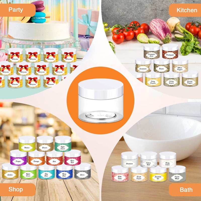 PeacePeo 72 Pcs Plastic Jars, 4 OZ Plastic Jars with White Lids Round Clear Storage Containers Jar Leak Proof Slime Containers with Lids for Travel Refillable Slime Storage Jar for Beauty Product - Image 5